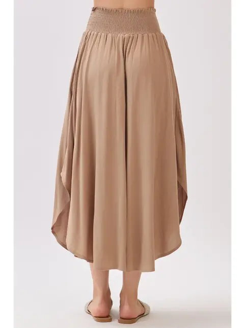 Smocked Waist Flowy Skirt - Taupe