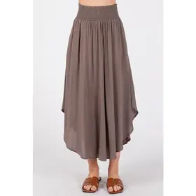 Smocked Waist Flowy Skirt - Walnut Grey