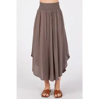 Smocked Waist Flowy Skirt - Walnut Grey