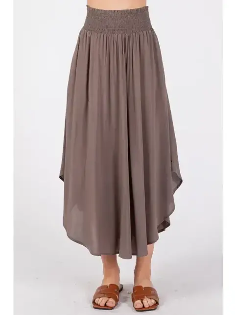 Smocked Waist Flowy Skirt - Walnut Grey