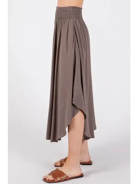 Smocked Waist Flowy Skirt - Walnut Grey