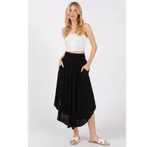 Smocked Waist Flowy Skirt - Black