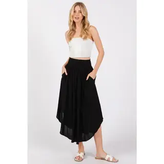 Smocked Waist Flowy Skirt - Black