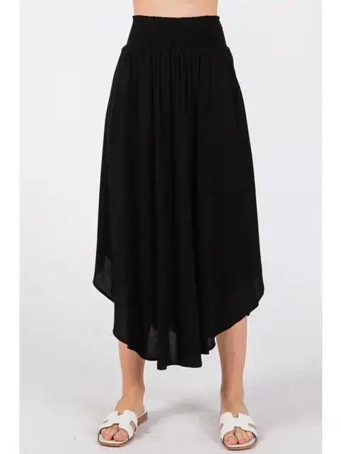 Smocked Waist Flowy Skirt - Black