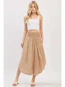 Smocked Waist Flowy Skirt - Khaki