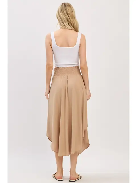 Smocked Waist Flowy Skirt - Khaki