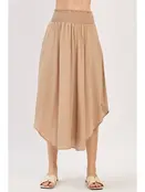 Smocked Waist Flowy Skirt - Khaki