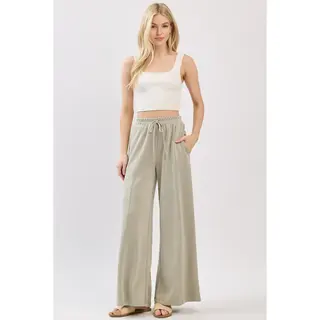 Modal Jersey Wide Leg Pants - Moss Green