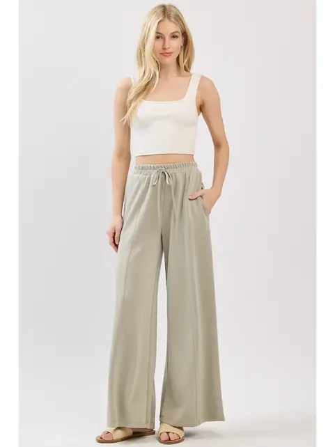 Modal Jersey Wide Leg Pants - Moss Green