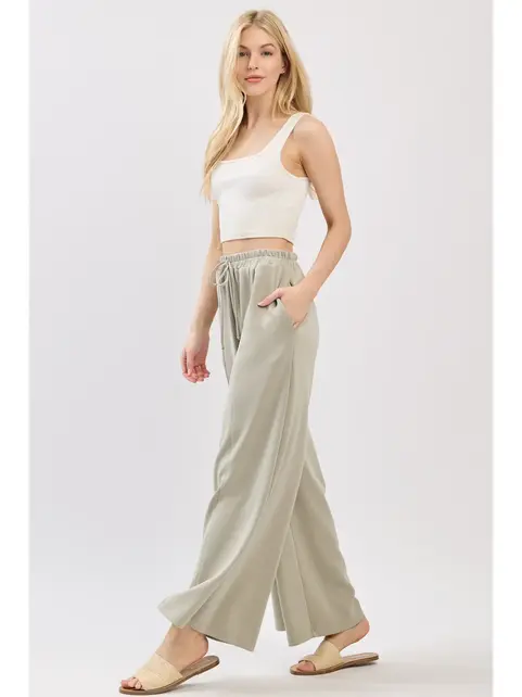 Modal Jersey Wide Leg Pants - Moss Green