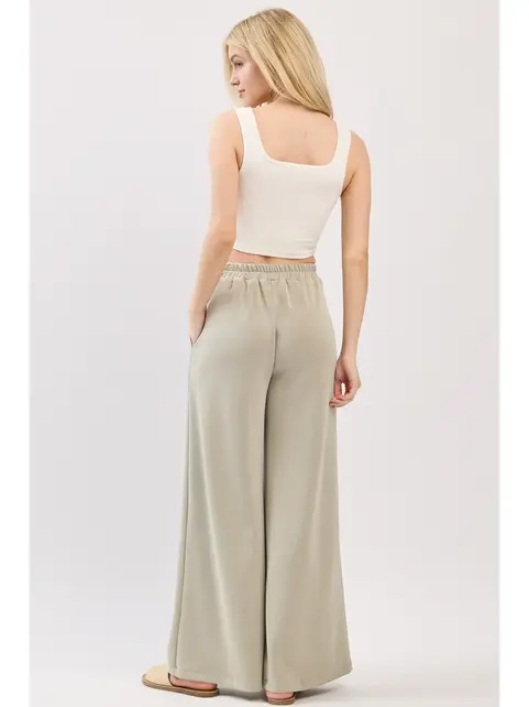 Modal Jersey Wide Leg Pants - Moss Green