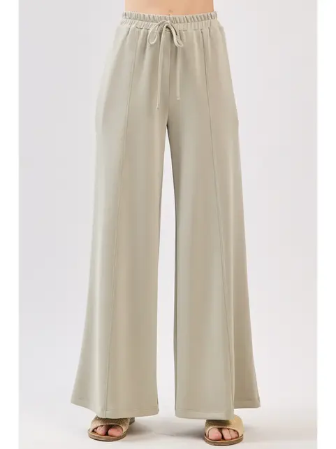 Modal Jersey Wide Leg Pants - Moss Green