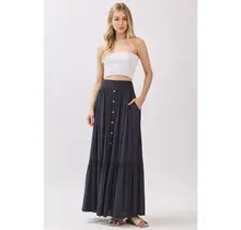 Ruffled Tiered Maxi Skirt - Midnight Blue
