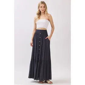 Ruffled Tiered Maxi Skirt - Midnight Blue