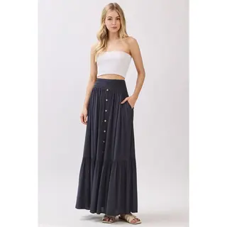 Ruffled Tiered Maxi Skirt - Midnight Blue