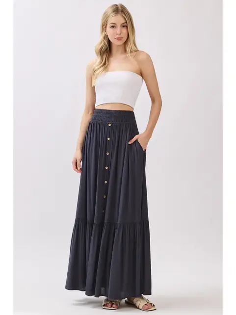 Ruffled Tiered Maxi Skirt - Midnight Blue