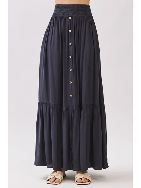 Ruffled Tiered Maxi Skirt - Midnight Blue