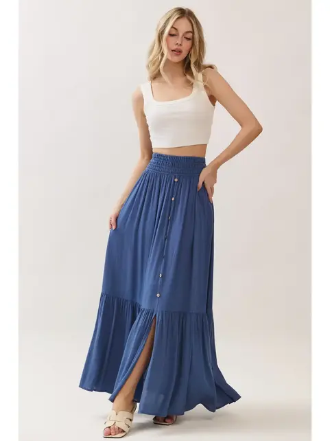 Ruffled Tiered Maxi Skirt - Denim Blue