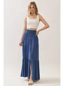 Ruffled Tiered Maxi Skirt - Denim Blue
