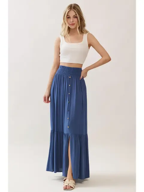 Ruffled Tiered Maxi Skirt - Denim Blue