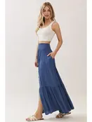 Ruffled Tiered Maxi Skirt - Denim Blue