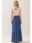 Ruffled Tiered Maxi Skirt - Denim Blue