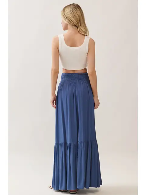 Ruffled Tiered Maxi Skirt - Denim Blue