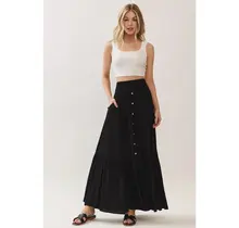 Ruffled Tiered Maxi Skirt - Black
