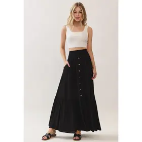 Ruffled Tiered Maxi Skirt - Black