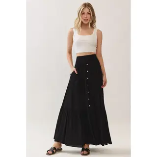 Ruffled Tiered Maxi Skirt - Black