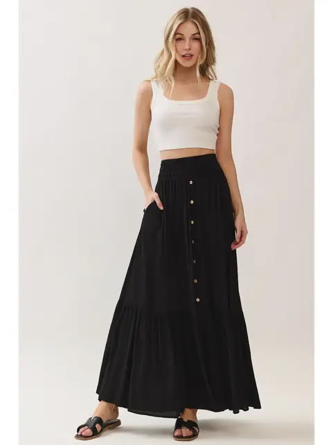 Ruffled Tiered Maxi Skirt - Black