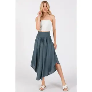 Smocked Waist Flowy Skirt - DK Slate