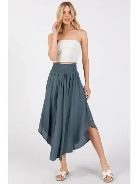 Smocked Waist Flowy Skirt - DK Slate