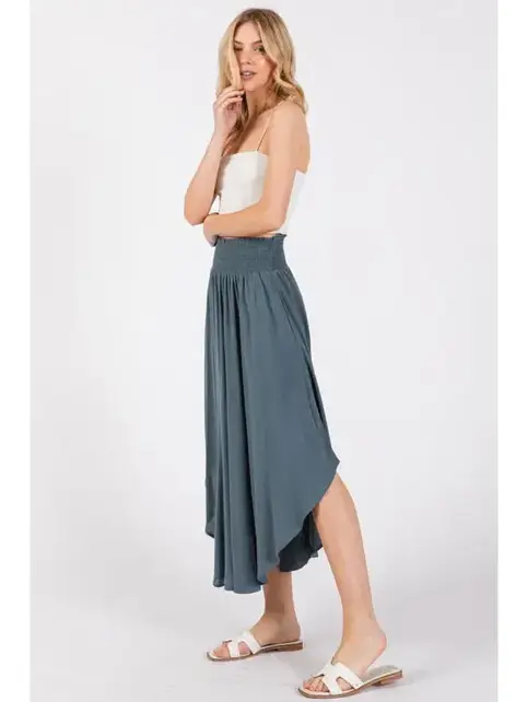 Smocked Waist Flowy Skirt - DK Slate