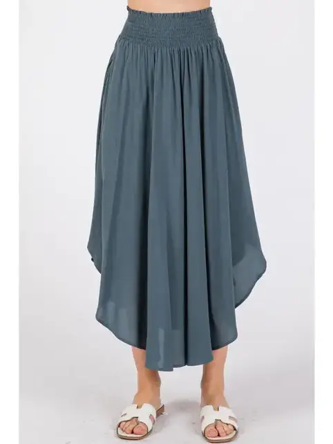 Smocked Waist Flowy Skirt - DK Slate