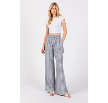 Smocked Waist Wide Leg Pants - Navy