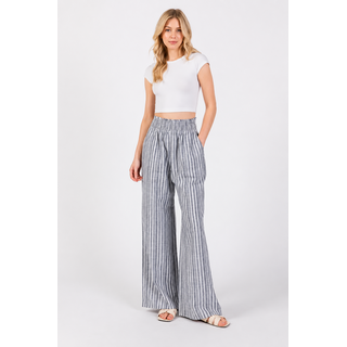 Smocked Waist Wide Leg Pants - Navy