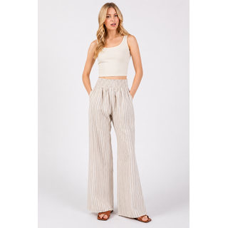 Smocked Waist Wide Leg Pants - Taupe