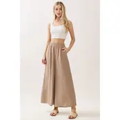 Woven Wide Leg Pull On Pants - Sand