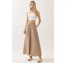 Woven Wide Leg Pull On Pants - Sand