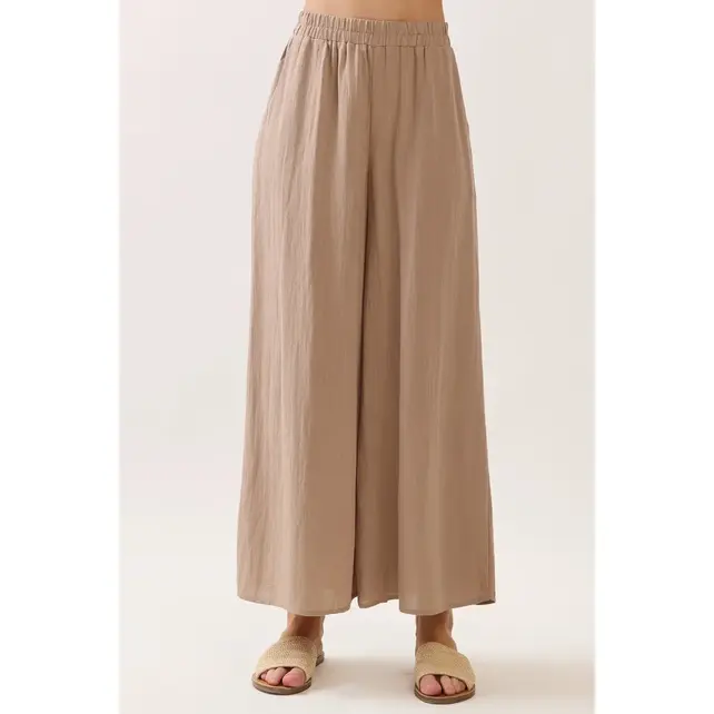 Woven Wide Leg Pull On Pants - Sand