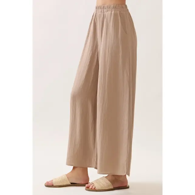 Woven Wide Leg Pull On Pants - Sand
