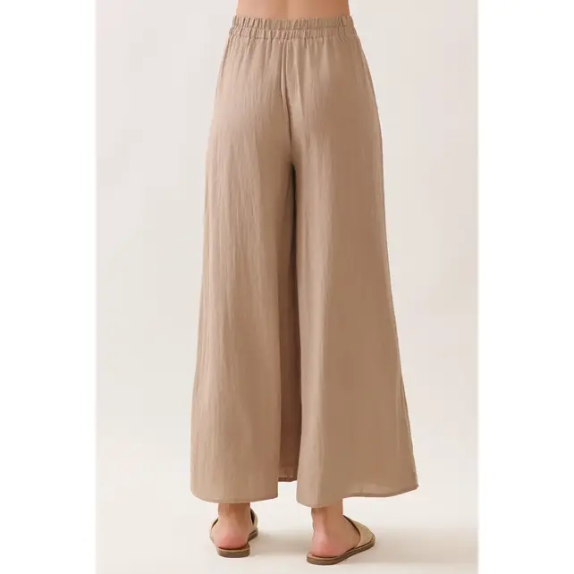 Woven Wide Leg Pull On Pants - Sand