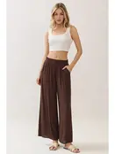 Waist Smocked Wide Leg Pants - Chocolate