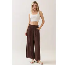 Waist Smocked Wide Leg Pants - Chocolate