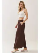 Waist Smocked Wide Leg Pants - Chocolate