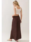 Waist Smocked Wide Leg Pants - Chocolate