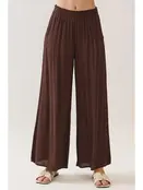 Waist Smocked Wide Leg Pants - Chocolate