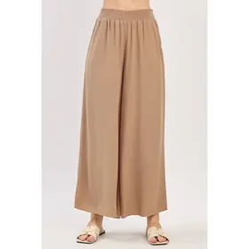Waist Smocked Wide Leg Pants - New Taupe