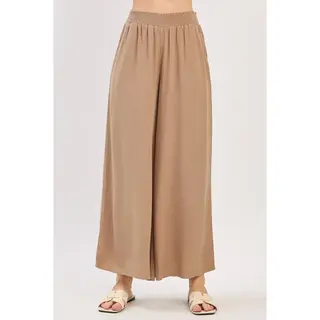Waist Smocked Wide Leg Pants - New Taupe